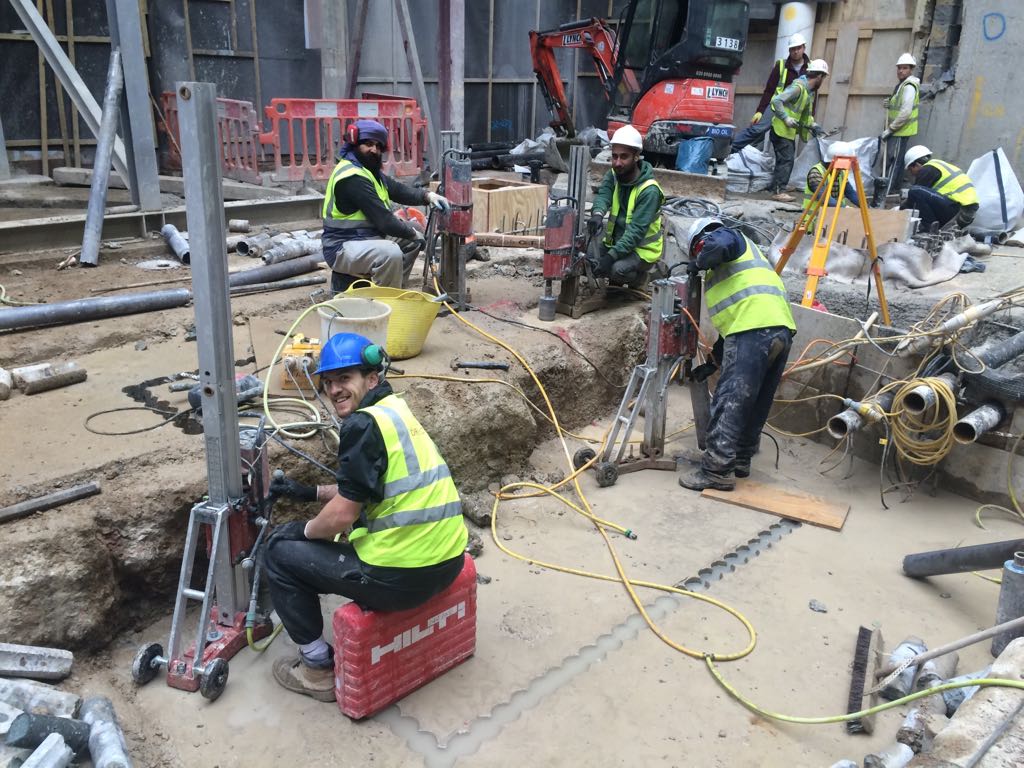 LCM Ltd crew diamond drilling on a groundworks and utilities installation.